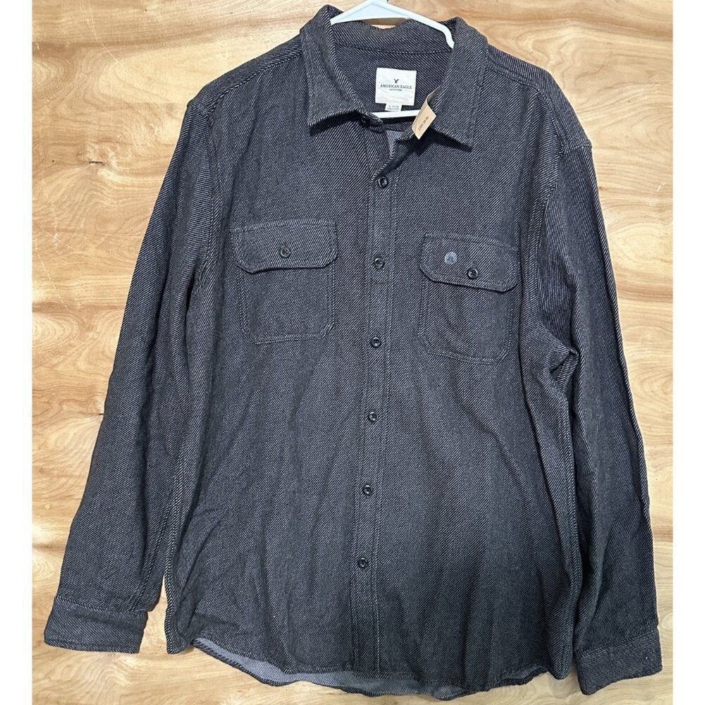 NWT American Eagle Men's XL Thick Cotton Flannel Button Up Shirt Denim Look
